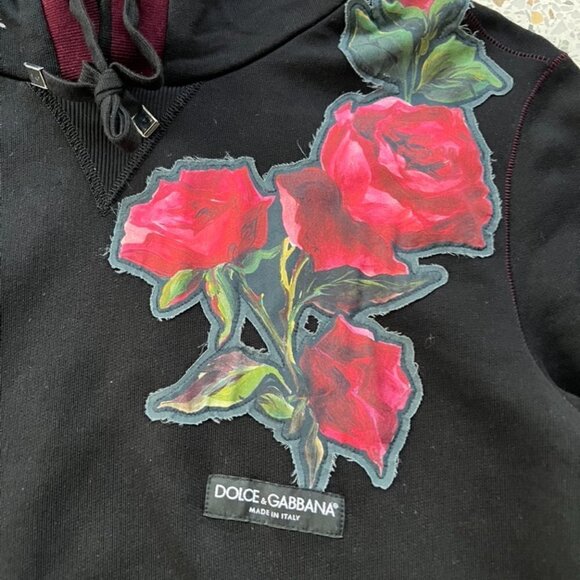 Dolce & Gabbana mens Floral patch black hoodie sweater size 46 - Picture 3 of 6